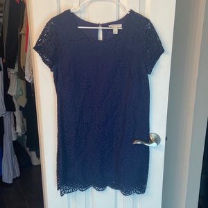 Navy eyelet short sleeve Forever 21 dress with scalloped hemline